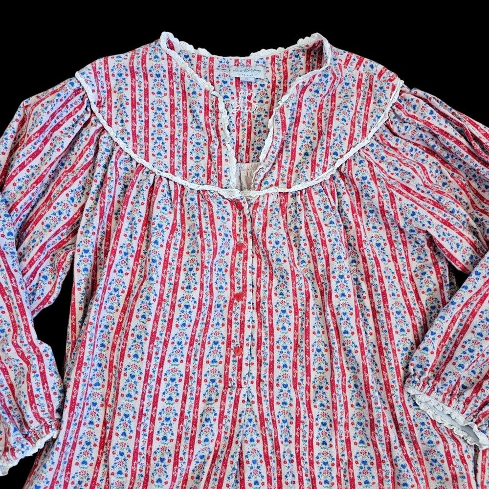 Lanz Of Salzburg Flannel Nightgown Size 2X Cotton Red Hearts Flowers Knee Length